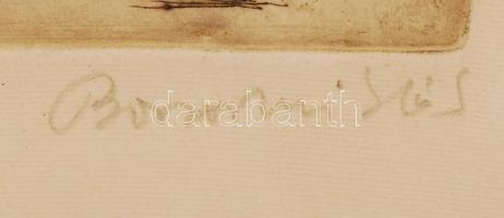 Borsos Miklós (1906-1990): Várakozó nők. Rézkarc, papír, jelzett, üvegezett keretben, 9×13 cm