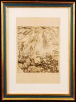 Barcsay Jenő (1900-1988): Szántóföldek. Rézkarc, papír, jelzett, üvegezett keretben, 22×15 cm