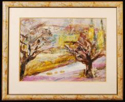 Bényi László (1909-2004): Szentendre. Olaj, papír, jelzett, üvegezett keretben, 29×39 cm