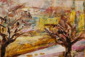 Bényi László (1909-2004): Szentendre. Olaj, papír, jelzett, üvegezett keretben, 29×39 cm