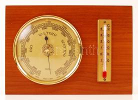 cca 1980 Jó állapotú barométer hőmérővel fa alapon / barometer and thermometer
