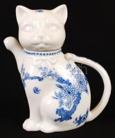 Kék virágmintás cica formájú porcelán kiöntő, hibátlan, jelzés nélkül, m: 17 cm