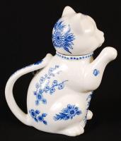 Kék virágmintás cica formájú porcelán kiöntő, hibátlan, jelzés nélkül, m: 17 cm