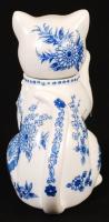 Kék virágmintás cica formájú porcelán kiöntő, hibátlan, jelzés nélkül, m: 17 cm