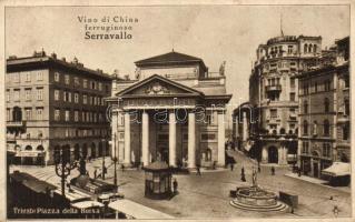 Trieste, Piazza della Borsa, Vino di China ferruginoso Serravallo / square, advertisement, Raphael Tuck & Sons, 'Gravürotinto' Series 'Trieste' exchange office