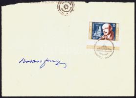 Bokros Ferenc (1891-1974) grafikus, bélyegtervező aláírása az elsőnapi bélyegzéssel ellátott papíron