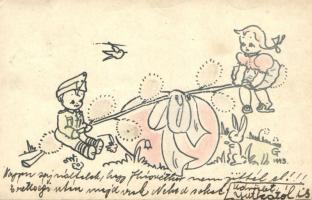 Greskovics Teréz, a 416. sz. diákkaptár tagja által tervezett húsvéti üdvözlőlap / Easter s: Greskov...