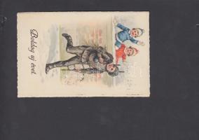 New Year, chimney sweeper, children, snowball, litho