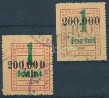 1946 Szeged városi illetékbélyeg 1Ft/200.000/400P és 1Ft/200.000Mil-/400P