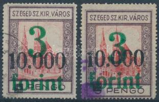 1946 Szeged városi illetékbélyeg 3Ft/10.000/5P  bélyeg 2 féle változatban