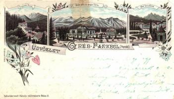 1899 Poprád, Gréb park, Tátra, Tarpatakfüred, Alsótátrafüred, kiadja Schwidernoch Károly / park, mountain floral Art Nouveau litho (r)