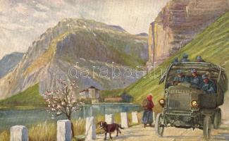 Truppenbeförderung mittels Last-Automobil an dem Gardasee / K.u.K. military, WWI