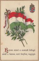 Három színű a nemzeti lobogó, mind a három verő fényben ragyogó / Hungarian flag, litho