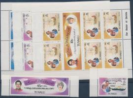 1981-1982 Prince Charles and Diana Spencer's wedding mini sheet set + overprinted set (margin + corner stamp), 1981-1982 Károly herceg és Diana Spencer esküvője kisívsor + felülnyomott sor (ívszéli + ívsarki bélyeg)