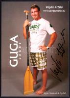 Vajda Attila (1983-) olimpiai bajnok magyar kenus aláírása az őt ábrázoló képen