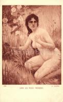Dans les roses trémiéres erotic art postcard s: A. Aublet (EK)
