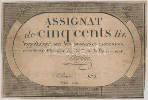 Franciaország 1794. 500L "Assignata" T:III,III- France 1794. 500 Livres "Assignat" C:F,VG Krause A77