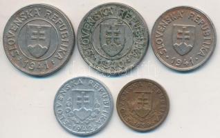 Szlovákia 1939. 10h Br + 1942. 20h + 1941. 50h + 1940. 1K + 1941. 1K T:vegyes
Slovakia 1939. 10 Hali...