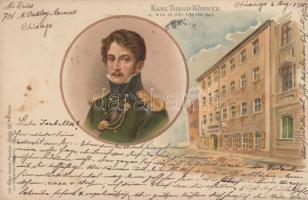 Dresden, Karl Theodor Körner und sein Geburtshaus / Körners birth house, litho (EK)