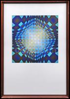 Victor Vasarely (1908-1997): Vega sorozatból: OKTA-STRI. Szitanyomat, papír, jelzett, számozott (110/84), 35×34 cm