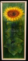 Macskássy Izolda (1945-): napraforgó. Vegyes technika, selyem kartonra kasírozva, üvegezett keretben, 49×18 cm