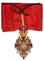 1849. "A Ferenc József-rend középkeresztje" aranyozott, zománcozott kitüntetés vörös nyakszalagon, karikán "Vinc. Mayer's Söhne, Wien" gyártói jelzéssel T:2  Hungary 1849. "Order of Franz Joseph, Commander's Cross" gilt, enamelled decoration on red neck ribbon, on the ring with makers mark "Vinc. Mayer’s Söhne, Wien" C:XF NMK 194.