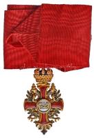 1849. "A Ferenc József-rend középkeresztje" aranyozott, zománcozott kitüntetés vörös nyaks...