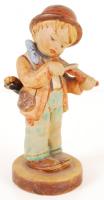 Hegedülő kisfiú, kézzel festett kerámia, jelzett (Hummel copy!), hibátlan, m:17 cm