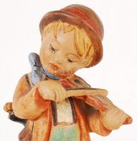 Hegedülő kisfiú, kézzel festett kerámia, jelzett (Hummel copy!), hibátlan, m:17 cm