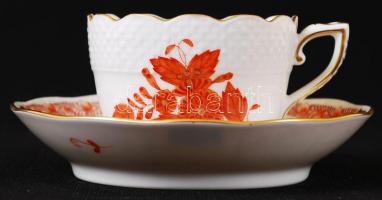 Herendi Apponyi mintás mokkás csésze és alj, kézzel festett, jelzett, hibátlan