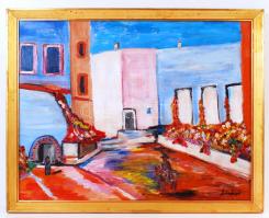 Schéner jelzéssel: Rhodoszi részlet. Olaj, karton, keretben, 54×70 cm