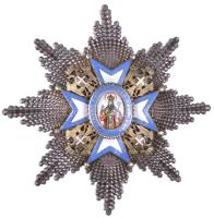 Szerbia 1883. "Szent Száva Rend, Főtiszti (II. osztályú) mellcsillag" jelzett, zománcozott ezüst kitüntetés, hátlapon "G.A. Scheid" gyártói jelzéssel, függőleges tűvel (82mm) T:1-,2 Serbia 1883. "Order of Saint Sava, Grand Officer’s (2nd Class) breast star" hallmarked, enamelled silver decoration with makers mark "G.A. Scheid" on the back, with vertical pin (82mm) C:AU,XF