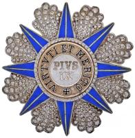 Vatikán 1849. "IX. Pius Rend, Nagykereszt mellcsillaga" zománcozott ezüst kitüntetés, hátoldalon "Tanfani&Bertarelli" gyártói jelzéssel, függőlege tű, egyik kampó letört T:2,2- Vatican 1849. "Order of Pius IX, Grand Cross Star" enamelled silver decoration, with makers mark "Tanfani&Bertarelli" on the back, with vertical pin, one of the loops is broken C:aXF