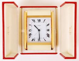 1982 Cartier luxus ébresztőóra. Quartz, elem nélkül, díszdobozban, eredeti papírokkal, tanusítvánnya...