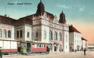 Szeged, Vasútállomás, 21-es villamos; kiadja K. J.