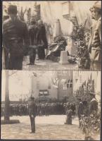 1927 Óbuda, Ünnepség a világháborúban elesett magyar tengerészek emlékművénél, 2 db fotó, hátoldalon feliratozva, 12x8 cm