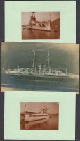 cca 1930 2 db olasz hadihajókról készült fotó, 1 db modern fotó hadihajó makettjéről, 8x5 és 16x10 cm-es méretben / cca 1930 Italian warships's photos