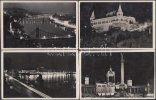 Budapest éjjel - 4 db régi képeslap / 4 old postcards
