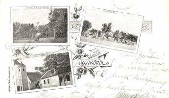 Hegykő, Lex-féle nagyvendéglő, főtér, katolikus templom és iskola; kiadja Kummert Lajos, floral