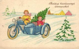 Christmas, angels in automobile (fa)