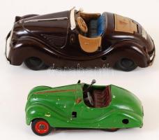 cca 1950-1960 2 db régi, német gyártmányú autómodell, viseltes állapotban, h: 14 és 20 cm
