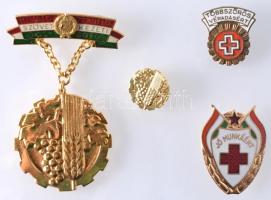 ~1965. "Kiváló Termelőszövetkezeti Dolgozó" aranyozott, zománcozott kitüntetés, miniatűrrel tokban + "Jó munkáért" zománcozott jelvény és "Többszörös Véradásért" zománcozott jelvény egy tokban T:2
