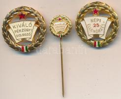 ~1970. "Kiváló pénzügyi dolgozó" aranyozott zománcozott kitüntetés, miniatűrrel, tokban + "25 éves Népi Ellenőrzés" aranyozott zománcozott jelvény, műanyagdobozban T:2