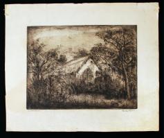 Élesdy István (1912-1987): 120 esztendős ház. Rézkarc, papír, jelzett, 39x29 cm