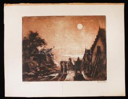 Élesdy István (1912-1987): Hazafelé. Rézkarc, papír, jelzett, 39x29 cm