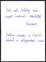 1975 Gorka Lívia (1925-2011) Munkácsy-díjas magyar keramikus üdvözlő sorai és aláírása levélpapíron, borítékban.