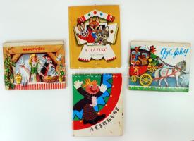 4 db kihajtható mesekönyv: A cirkusz; Gyí, fakó; A házikó; Hamupipőke, jó állapotban