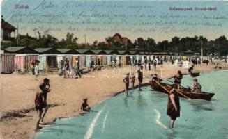 Siófok, Balaton parti strandfürdő, csónak, fürdőzők (EK)