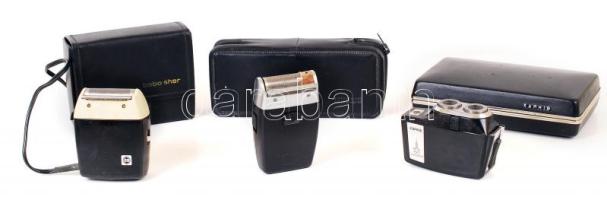 3 db működőképes elektromos retró borotva, eredeti tokokban, tartozékokkal + Nokia 6110 headset tokban