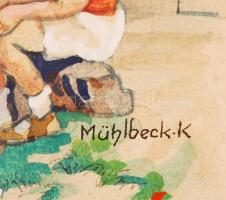 Mühlbeck Károly (1869-1943): Nagyapóéknál (borítóterv). Akvarell, papír, jelzett, 23×15 cm